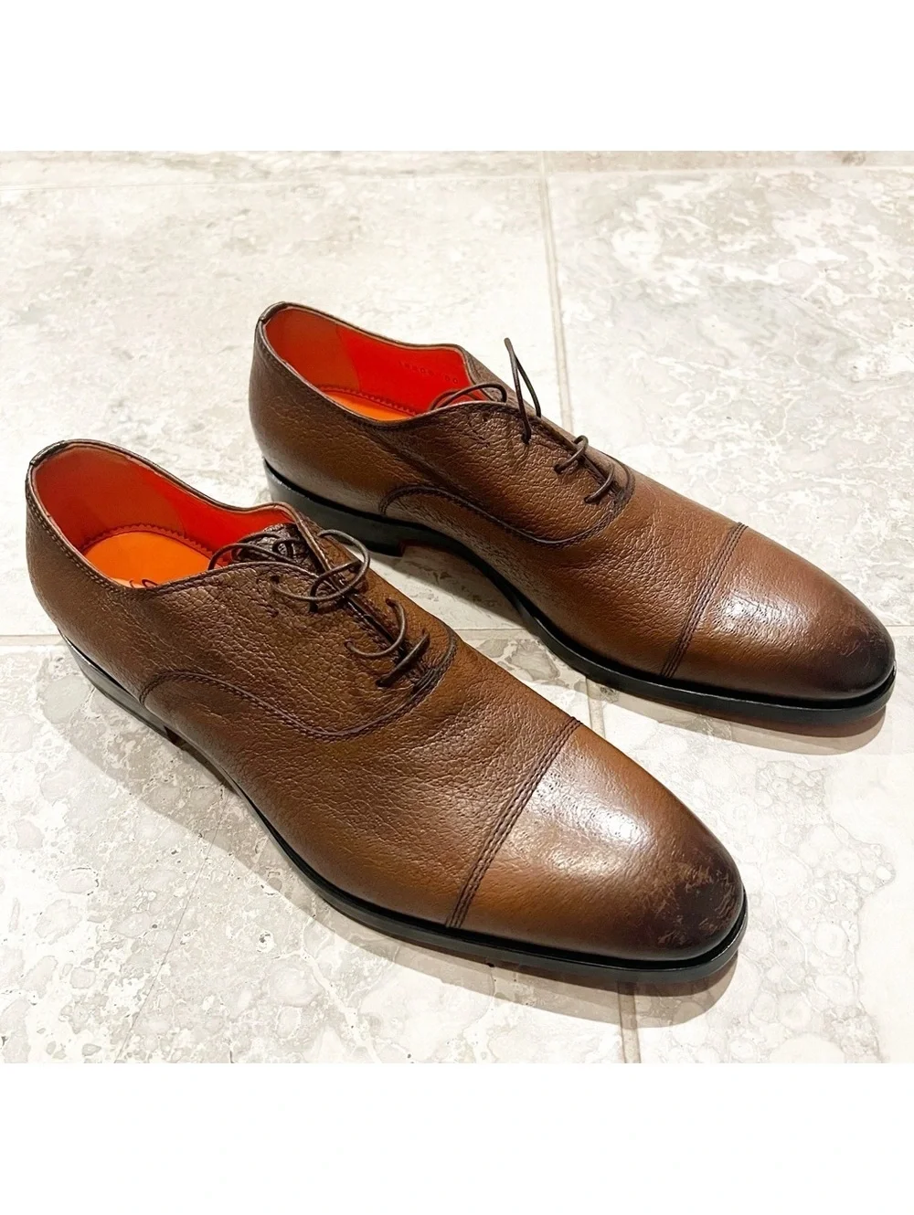 Santoni Men's Simon Cap Toe Oxfords in Cognac, Size UK10 US11 New +DustBag
